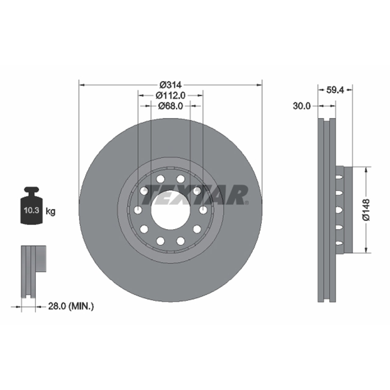 TEXTAR 92073200 Bremsscheiben Satz AUDI S4 S6 (4A C4) A8 S8 (4D D2) vorne 441615301AA