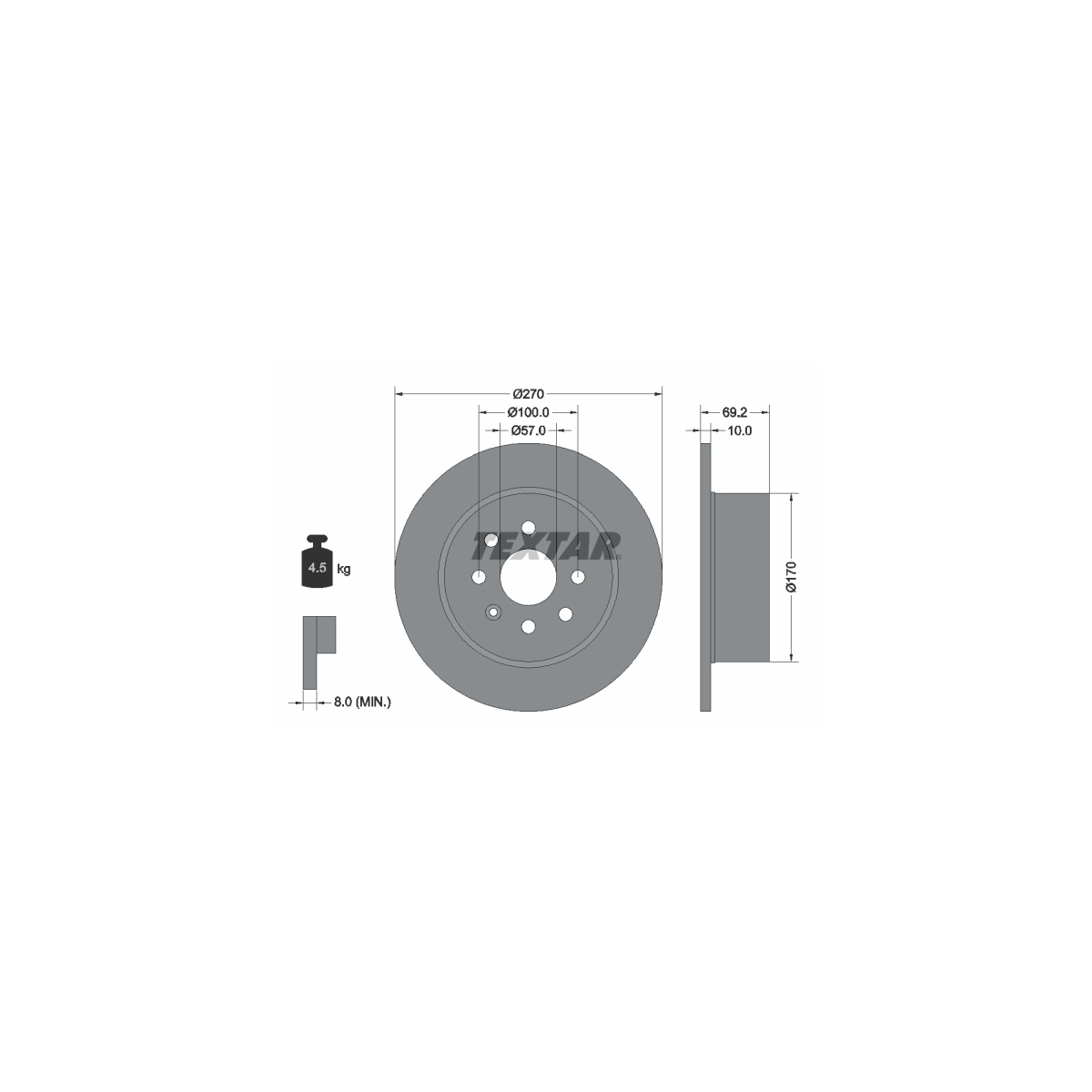 TEXTAR 92075503 Bremsscheiben Satz OPEL Vectra B 1.6-2.0 1.7TD 2.0/2.2DTI hinten