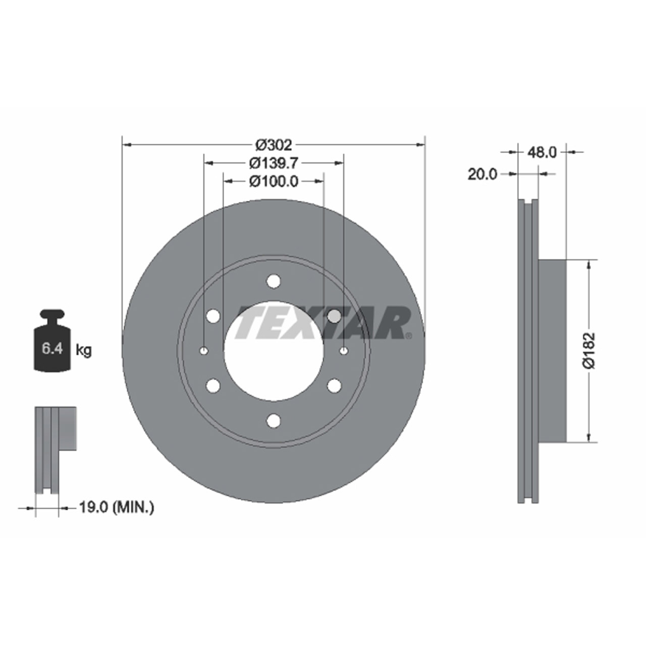 TEXTAR 92080400 Bremsscheiben Satz VW Taro 2.4 D 4x4 79 PS 07.1994-03.1997 vorne