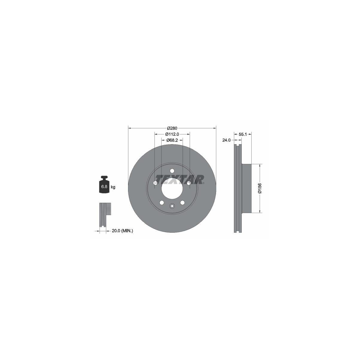 TEXTAR 92083805 Bremsscheiben Satz VW Transporter T4 15 Zoll ab 01.1996 vorne