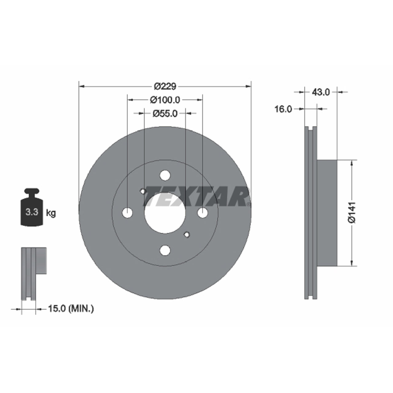 TEXTAR 92097900 Bremsscheiben Satz TOYOTA Starlet P8 P9 1.3 / 12V Cat 1992-1996 vorne