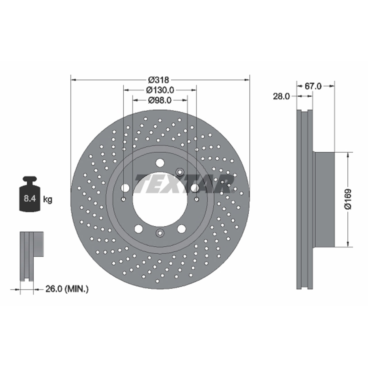 TEXTAR Bremsscheiben Satz PORSCHE 996 997 3.4/3.6 Carrera Boxster Cayman (986 9879 vorne