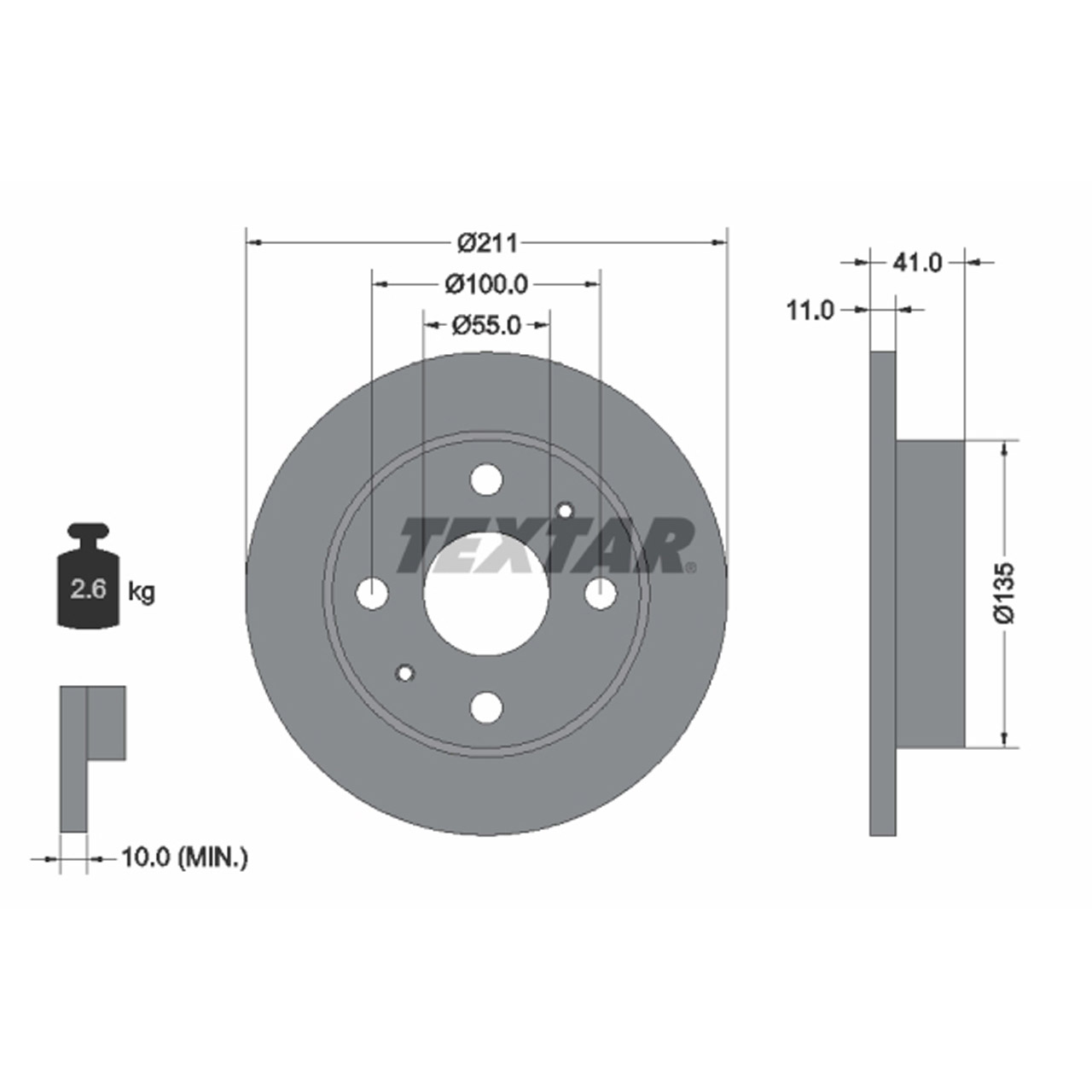 TEXTAR 92103700 Bremsscheiben Satz DAIHATSU Cuore 5 6 Trevis 1.0 13 Zoll vorne