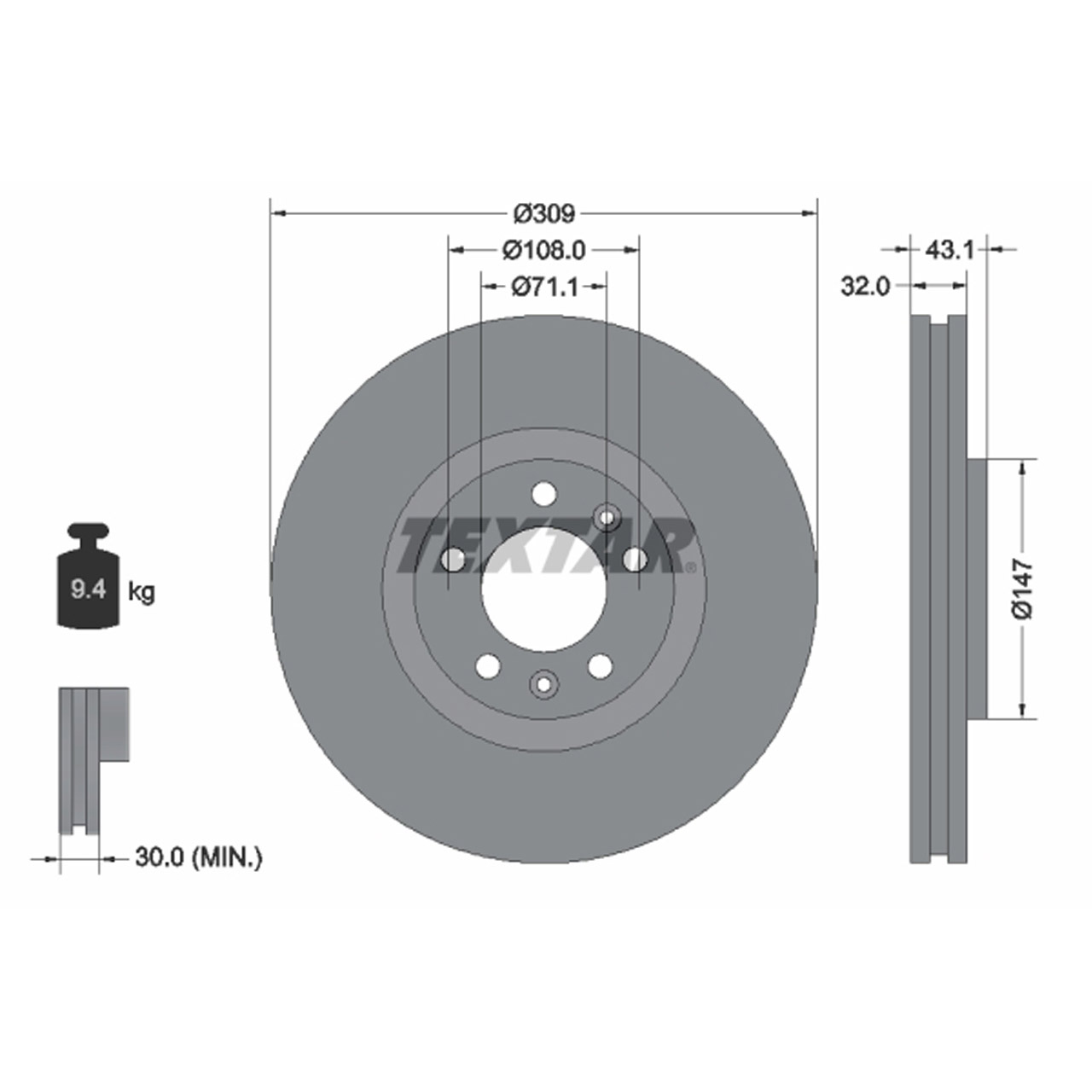 TEXTAR 92111900 Bremsscheiben Satz PEUGEOT 607 (9D, 9U) 3.0 V6 24V bis 12.2004 vorne