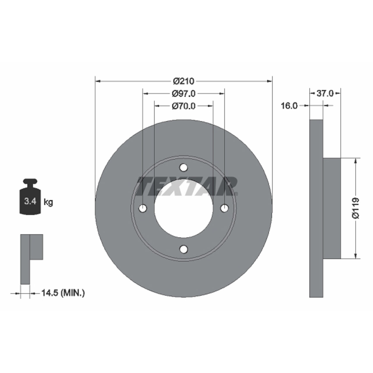 TEXTAR 92112600 Bremsscheiben Satz DAIHATSU Hijet (S85) 12.1992-10.2005 vorne