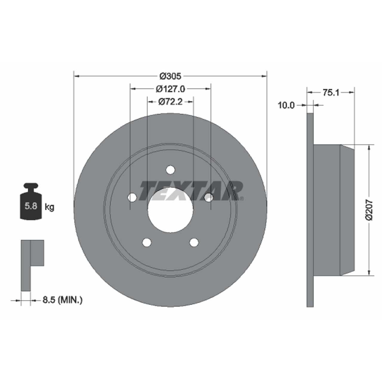 TEXTAR 92113700 Bremsscheiben Satz JEEP Cherokee (XJ) Grand Cherokee 2 (WJ, WG) hinten