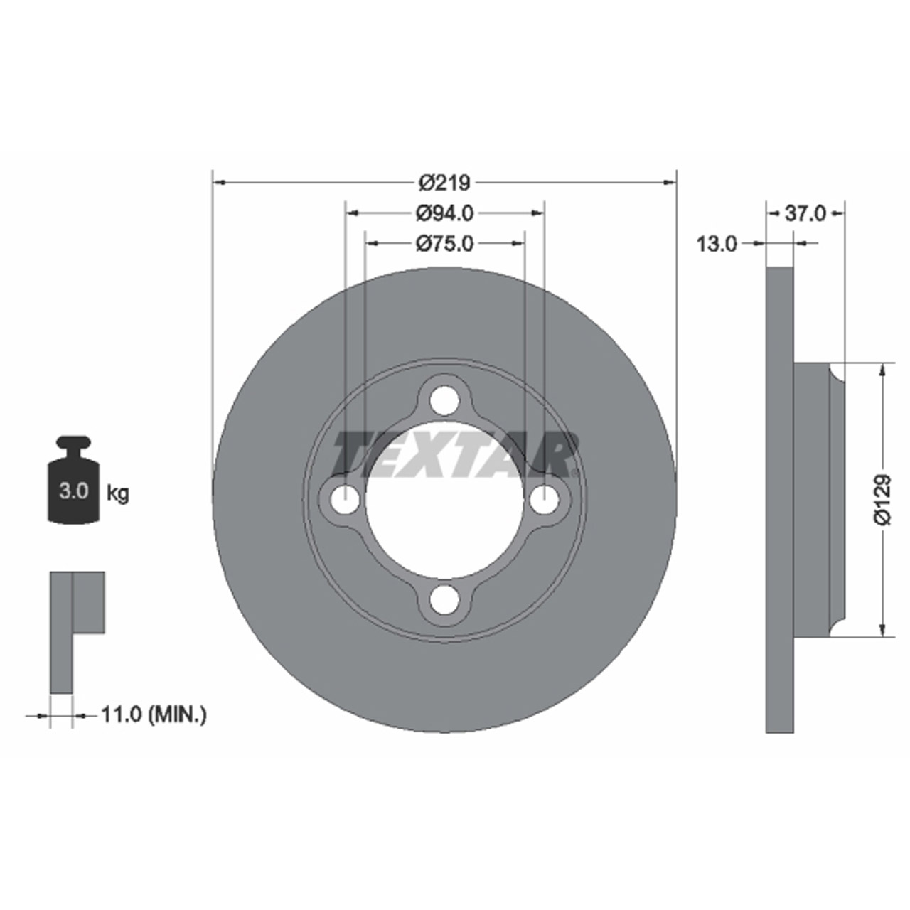 TEXTAR 92116900 Bremsscheiben Satz KIA Pride 1.3 MAZDA 121 I (DA) 1.1 1.3 vorne