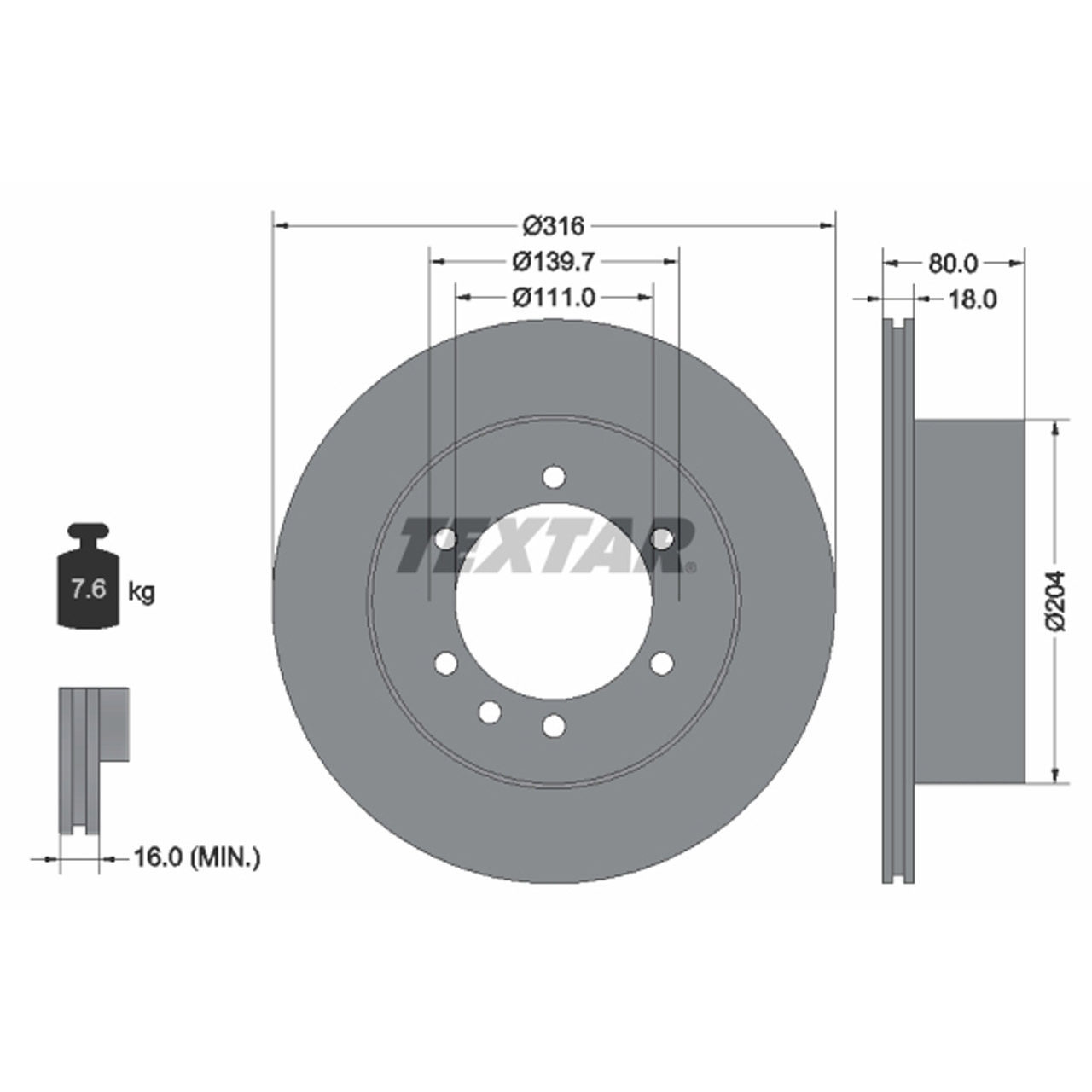 TEXTAR 92129900 Bremsscheiben Satz NISSAN Patrol GR 4 (Y60, GR) V Wagon (Y61) hinten