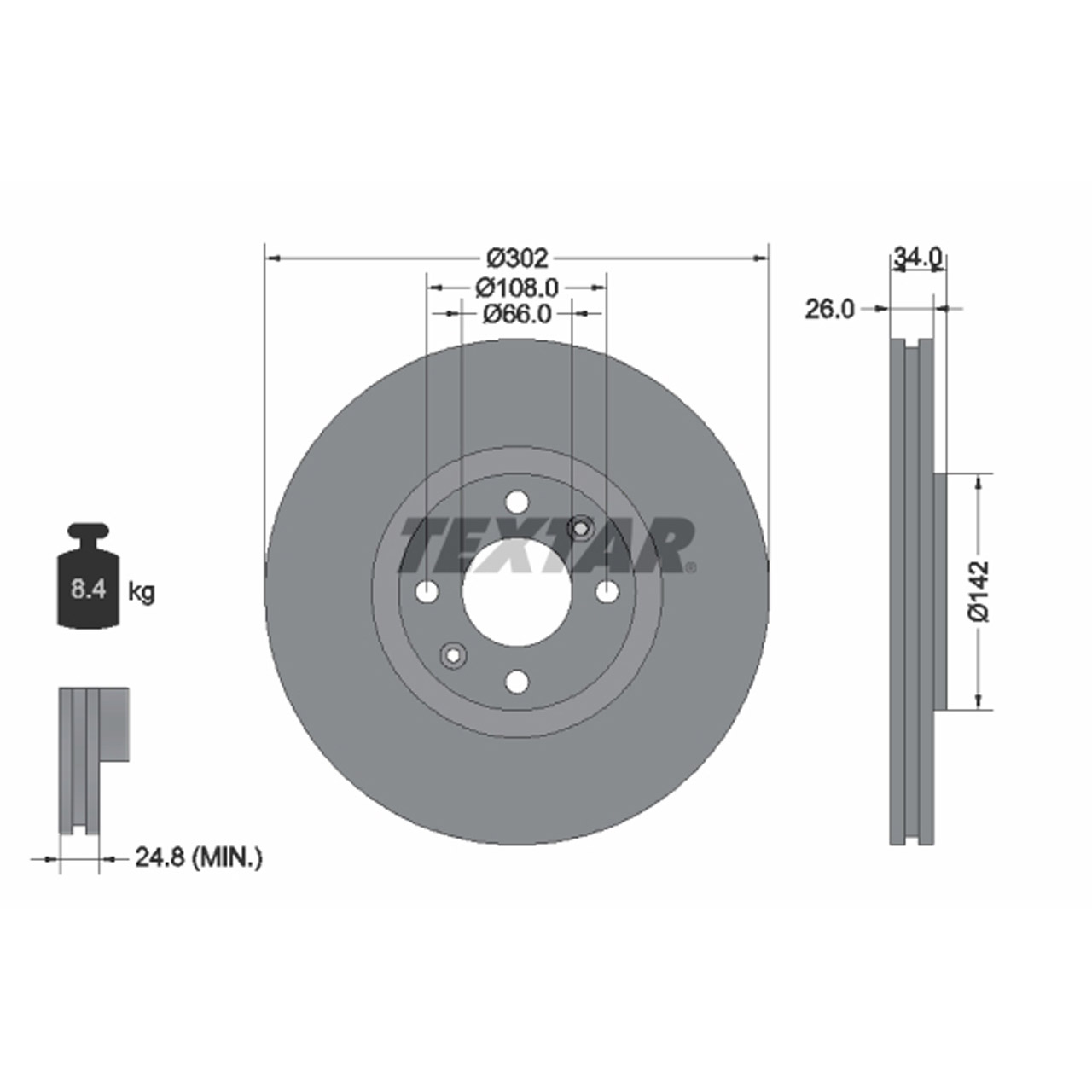 TEXTAR 92133203 Bremsscheiben Satz CITROEN DS FIAT JEEP OPEL Corsa-e PEUGEOT vorne