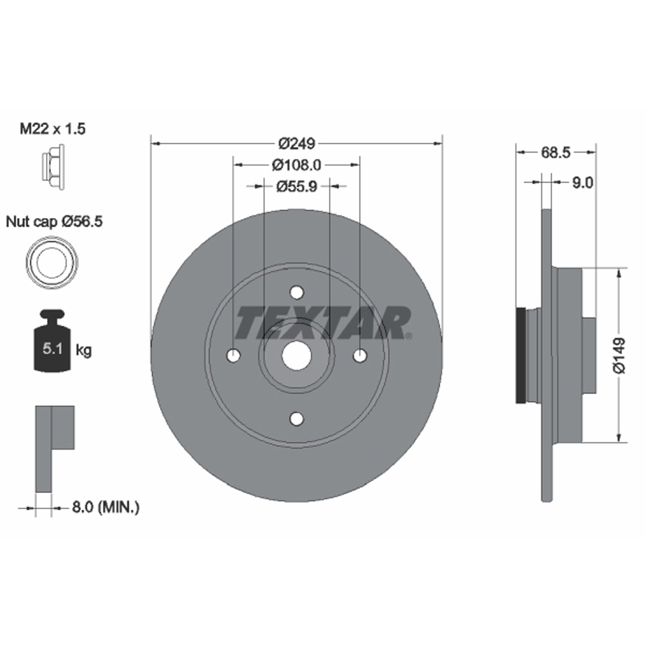 TEXTAR 92133303 Bremsscheiben + Radlager Satz CITROEN C4 I PEUGEOT 307 bis ORGA hinten