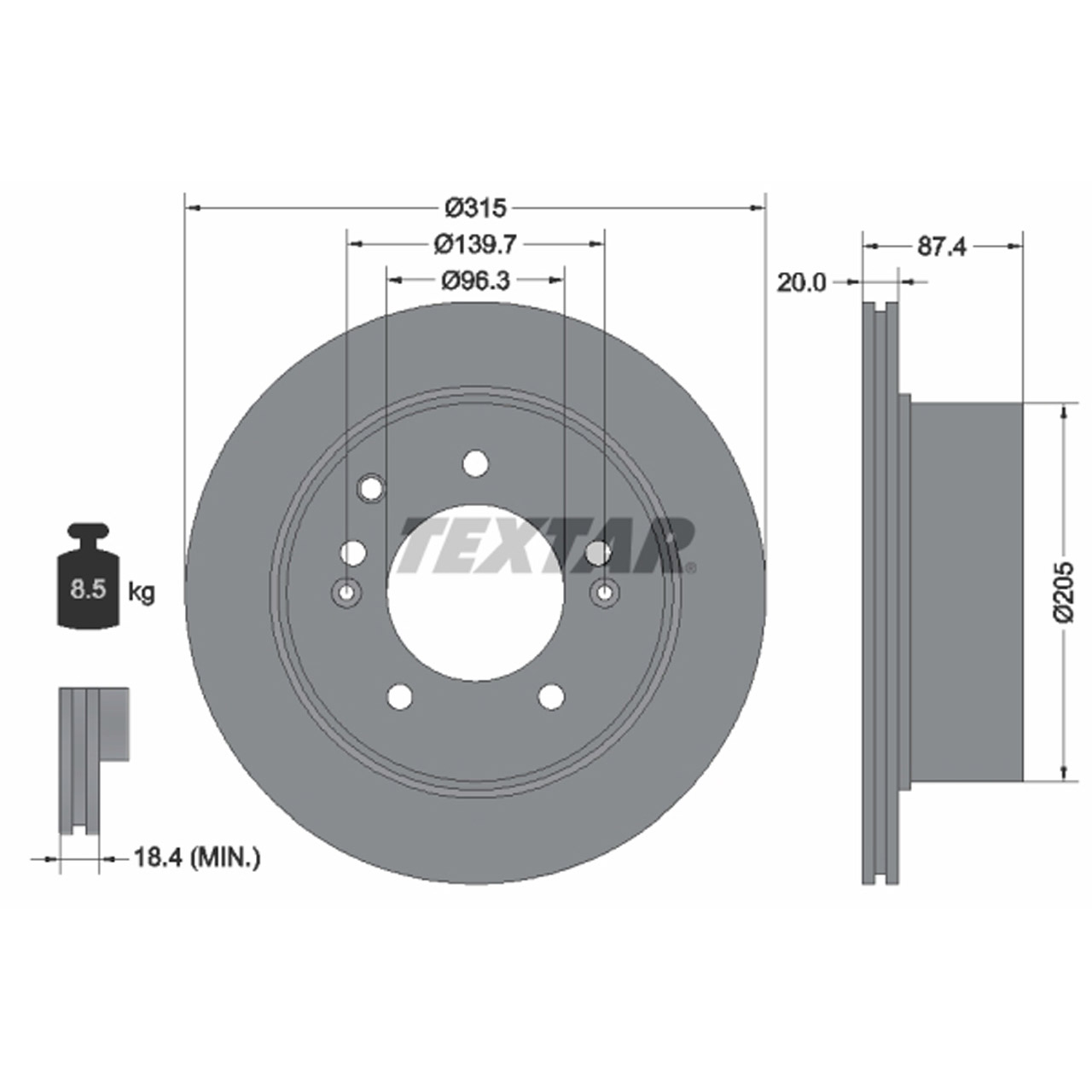 TEXTAR 92147400 Bremsscheiben Satz KIA Sorento 1 (JC) bis 09.2006 hinten 584113E300