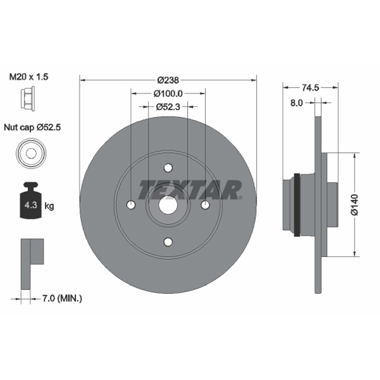 TEXTAR 92154003 Bremsscheiben + Radlager Satz RENAULT Clio 2 Megane 1 hinten