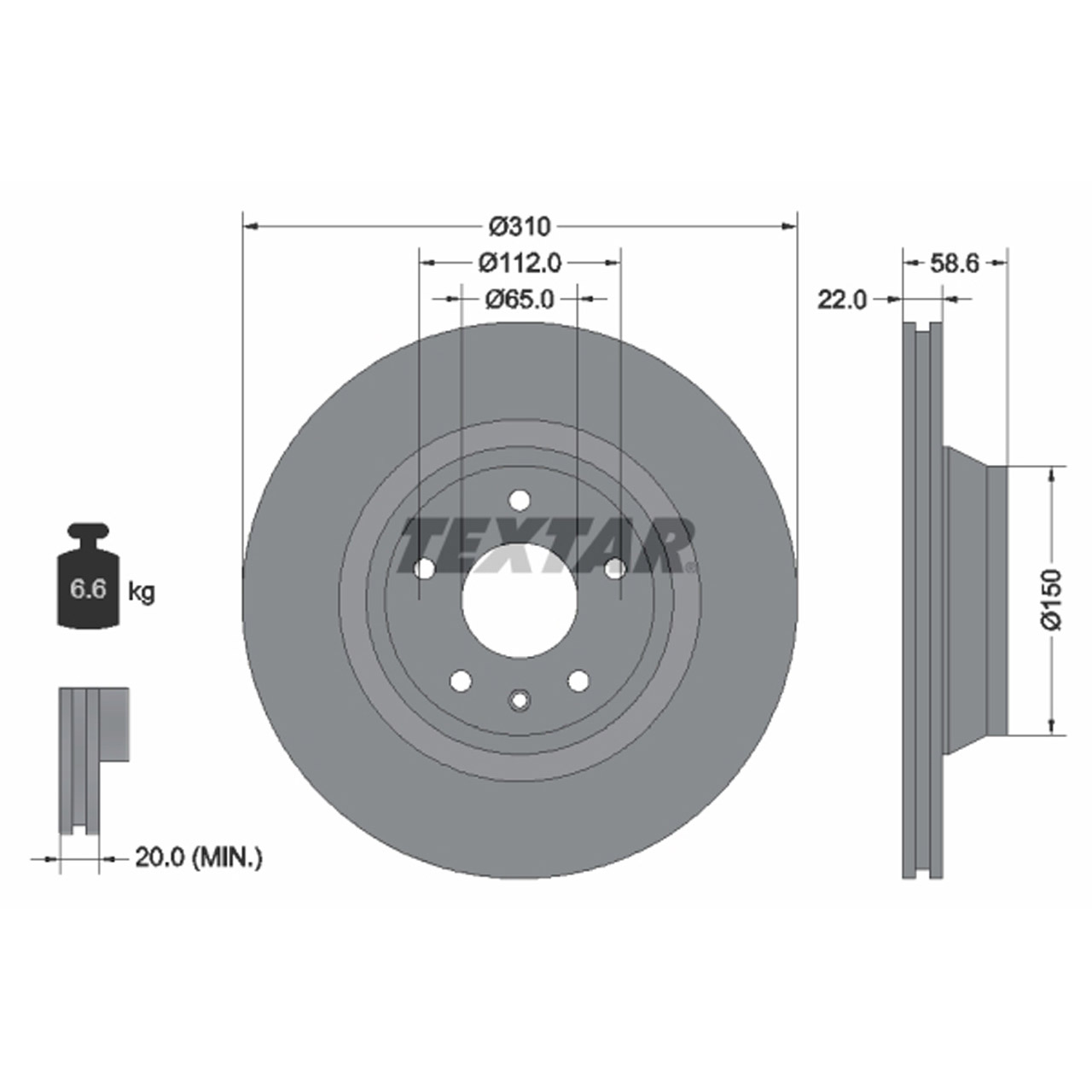 TEXTAR 92160603 Bremsscheiben Satz AUDI TT 2.0 TFSI 3.2 V6 TTS TTRS (8J) hinten 8J0615601A