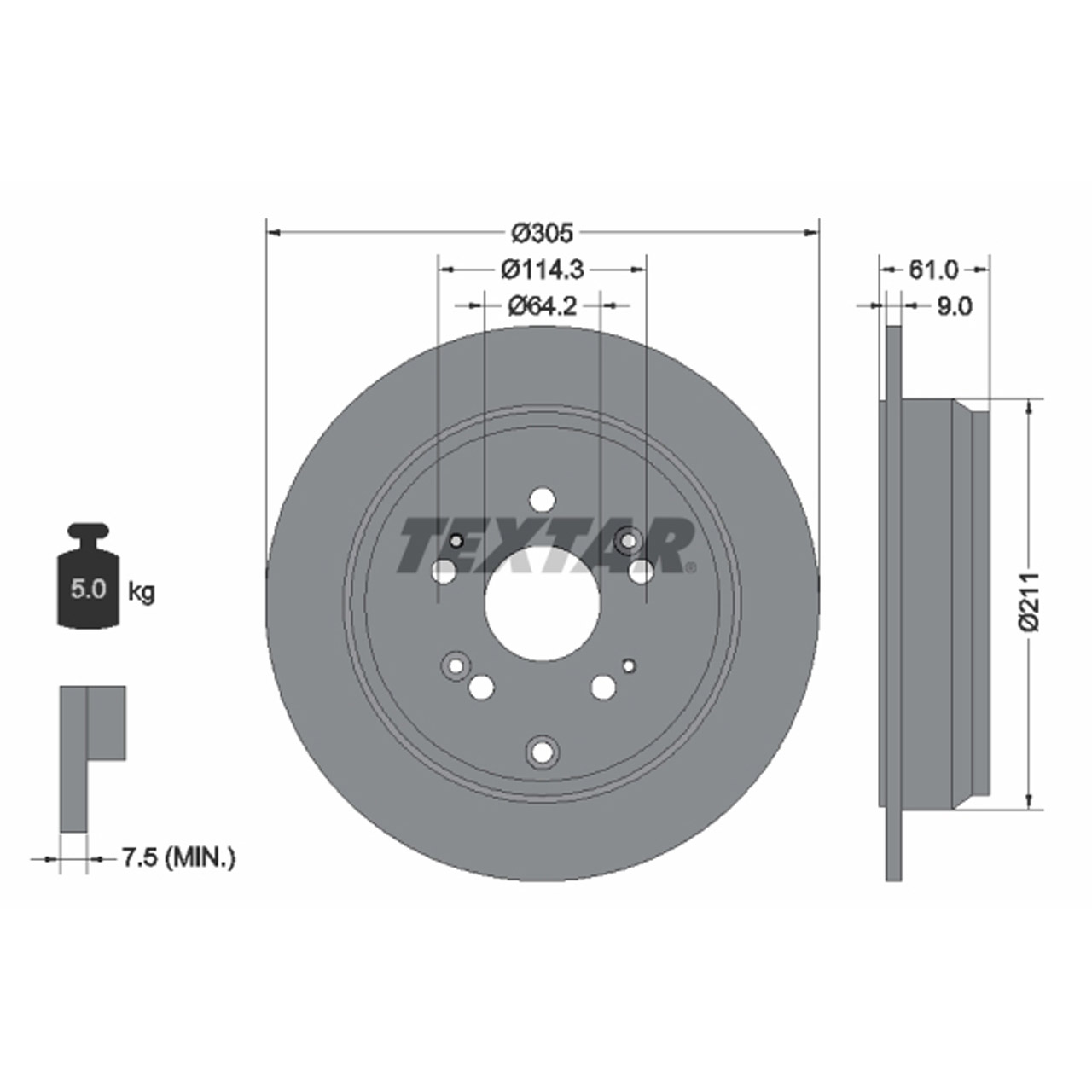 TEXTAR 92162503 Bremsscheiben Satz HONDA CR-V 2 (RD_) 3 (RE_) ab 01.2005 hinten