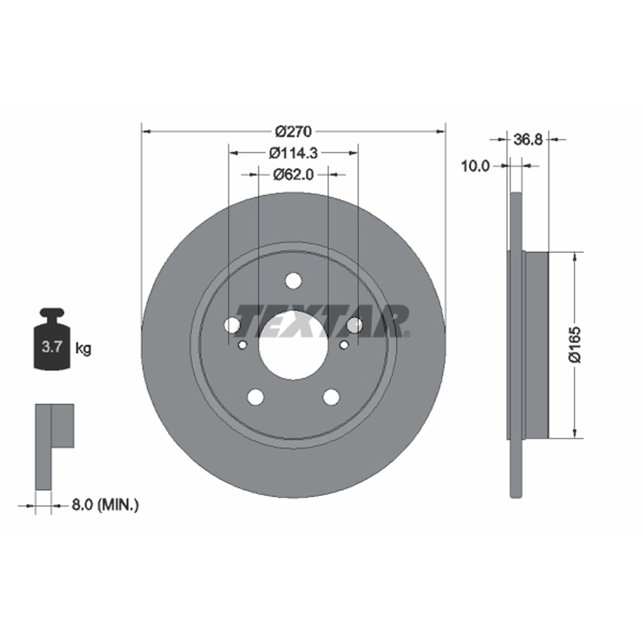 TEXTAR 92164003 Bremsscheiben Satz TOYOTA Auris Corolla E15 E18 hinten