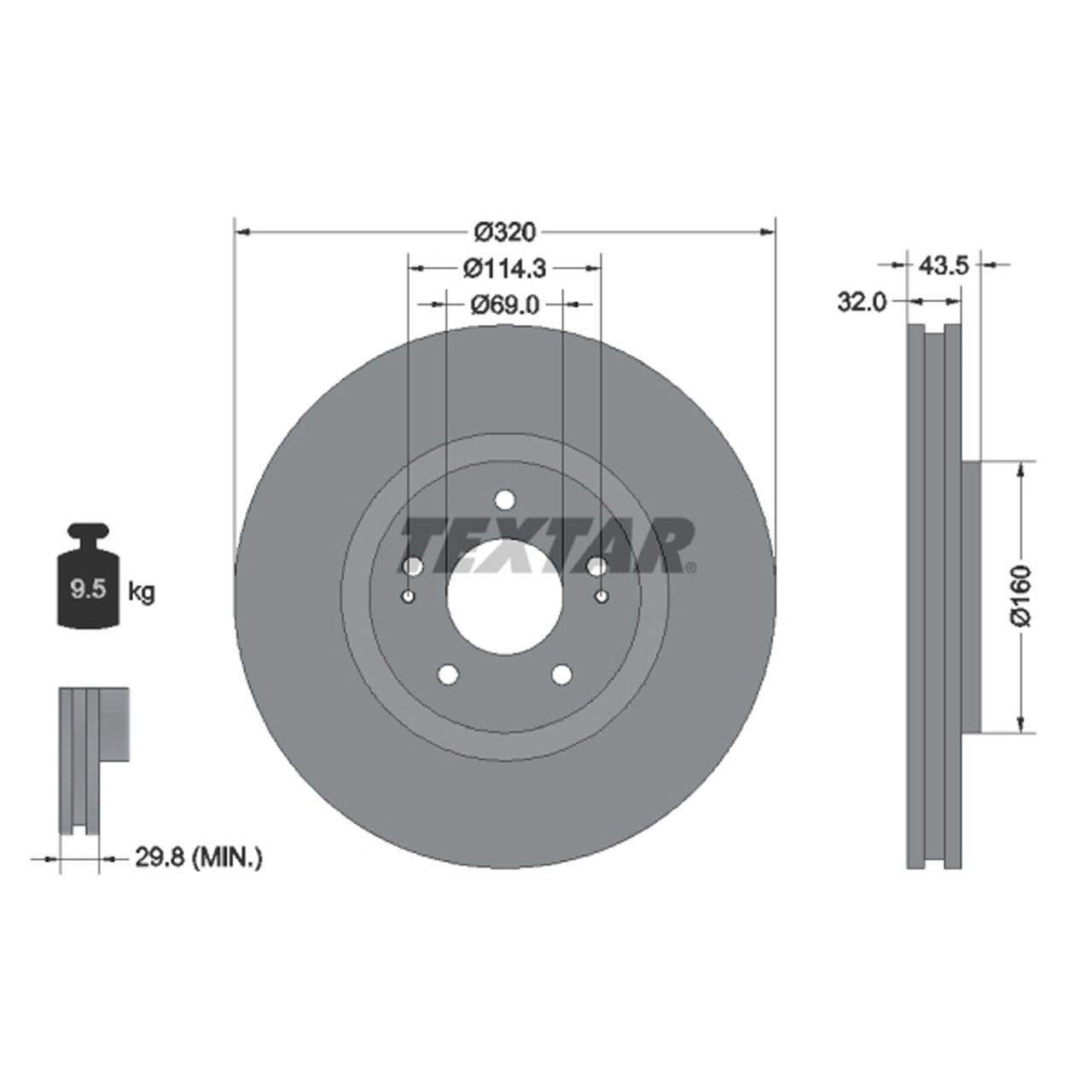 TEXTAR 92169903 Bremsscheiben Satz MITSUBISHI Lancer EVO 8 265 PS + 9 280 PS vorne