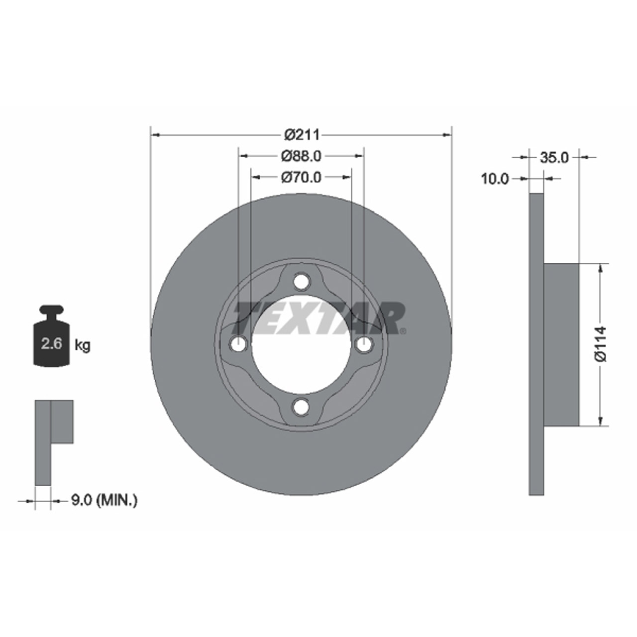 TEXTAR 92170003 Bremsscheiben Satz DAIHATSU Cuore 2 (L80 L81) 4 (L501) 0.8 vorne