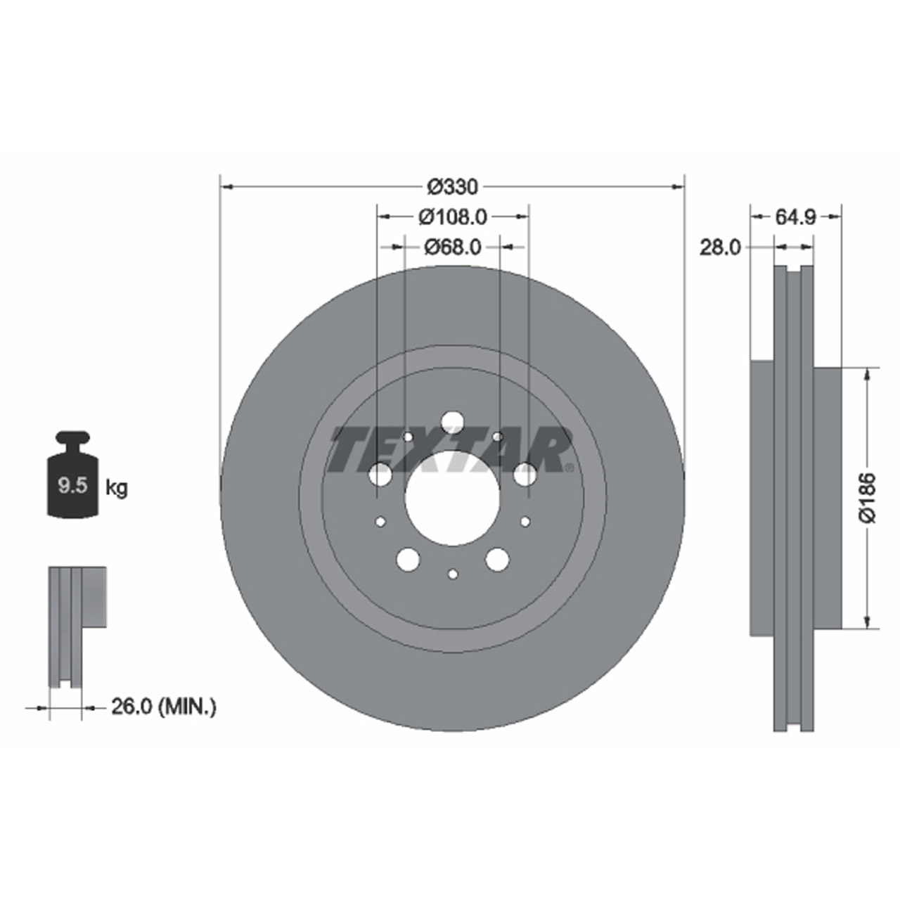 TEXTAR 92178303 Bremsscheiben Satz VOLVO S60 I V70 II R 2,5 T AWD 300 PS hinten