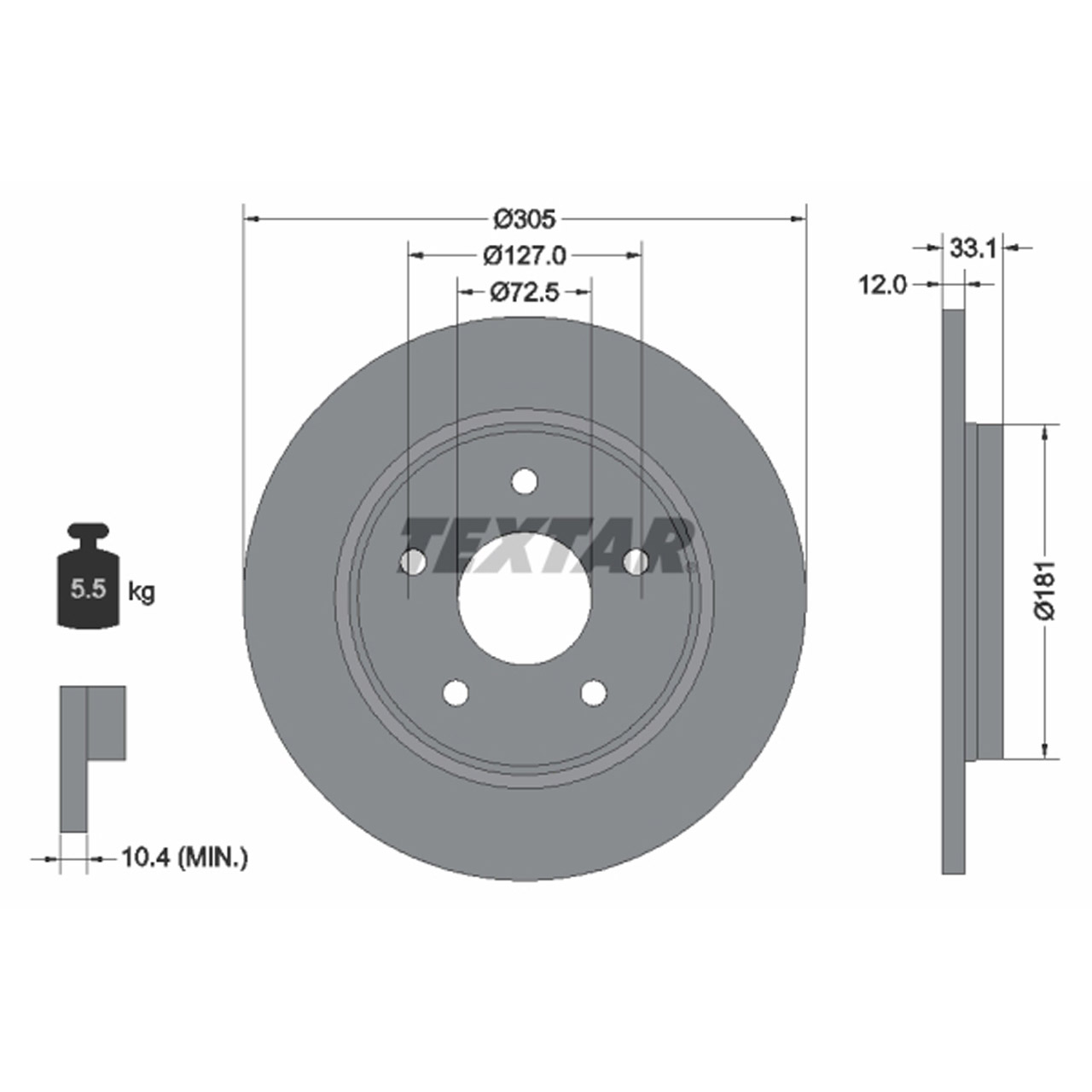 TEXTAR 92181005 Bremsscheiben Satz CHRYSLER Grand Voyager 5 (RT) BRE hinten