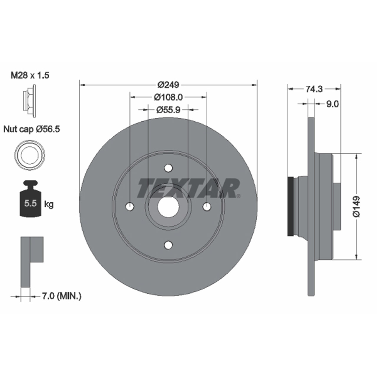 TEXTAR 92194103 Bremsscheiben + Radlager Satz PSA C4 II / Picasso 1 308 II hinten