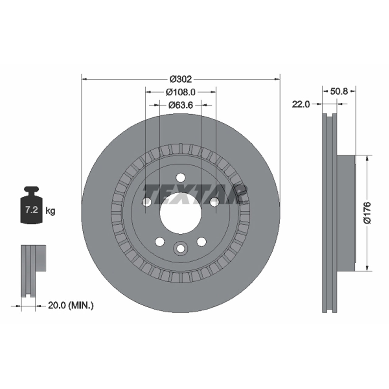 TEXTAR 92196403 Bremsscheiben Satz VOLVO XC60 I (156) 05.2008-12.2017 hinten