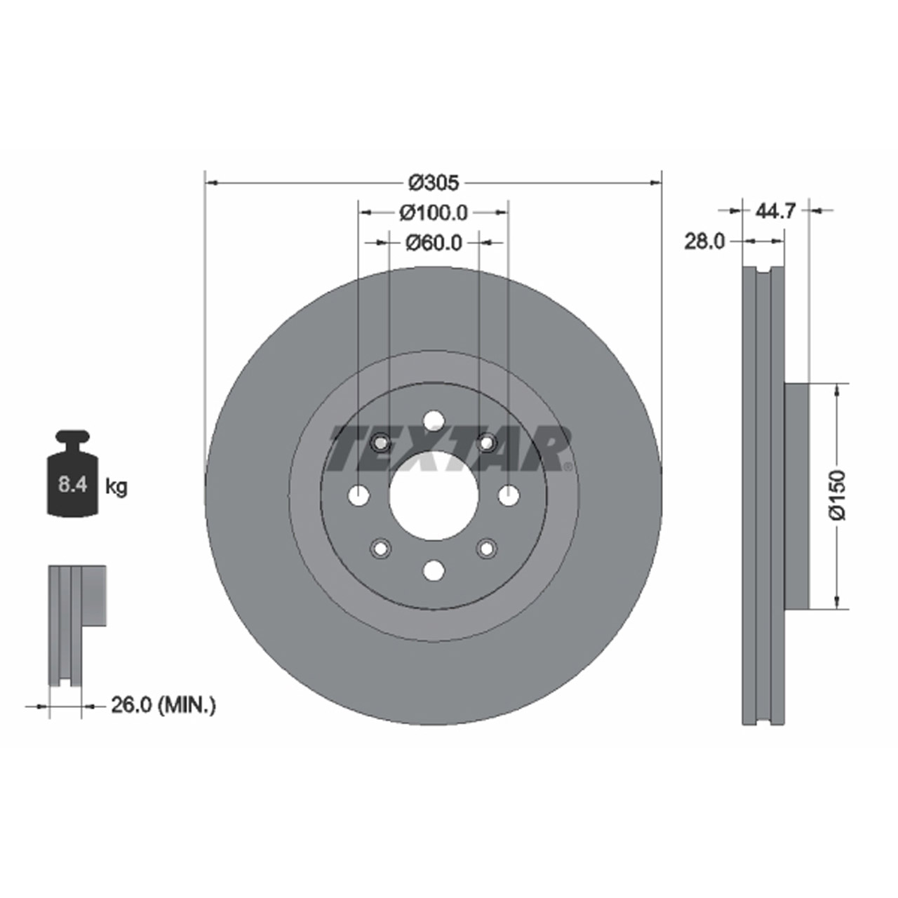 TEXTAR 92202203 Bremsscheiben Satz ABARTH Grande / Punto / Evo 1.4 155/163/180 PS vorne