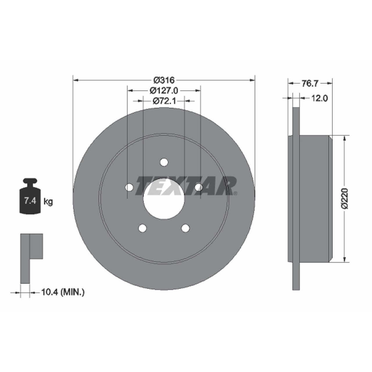 TEXTAR 92227700 Bremsscheiben Satz JEEP Wrangler 3 (JK) hinten K52060147AA