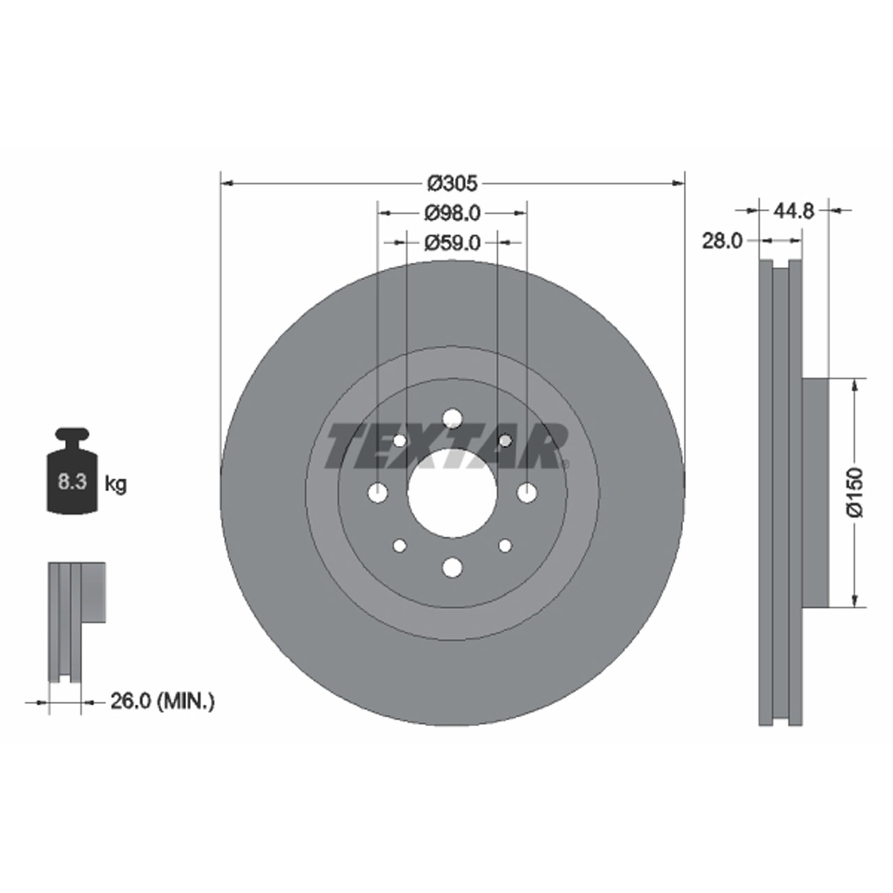 TEXTAR 92228503 Bremsscheiben Satz ALFA ROMEO Mito (955_) 1.4 155/163/170 PS vorne