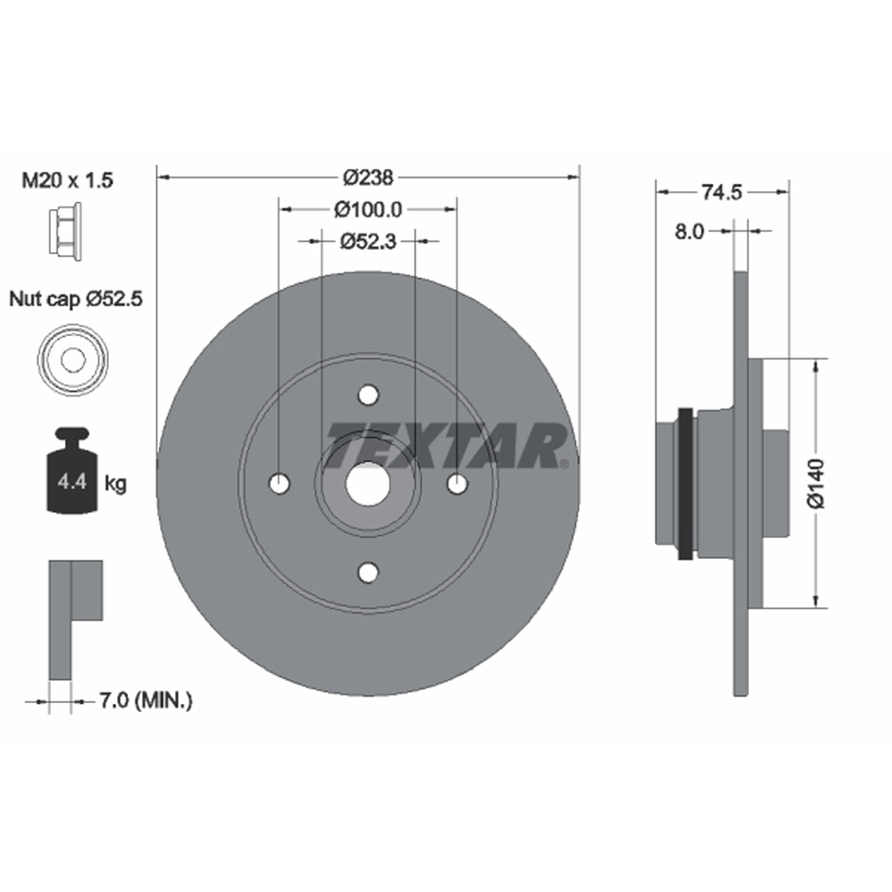 TEXTAR 92231703 Bremsscheiben + Radlager Satz RENAULT Clio 2 mit ABS bis 11.2002 hinten