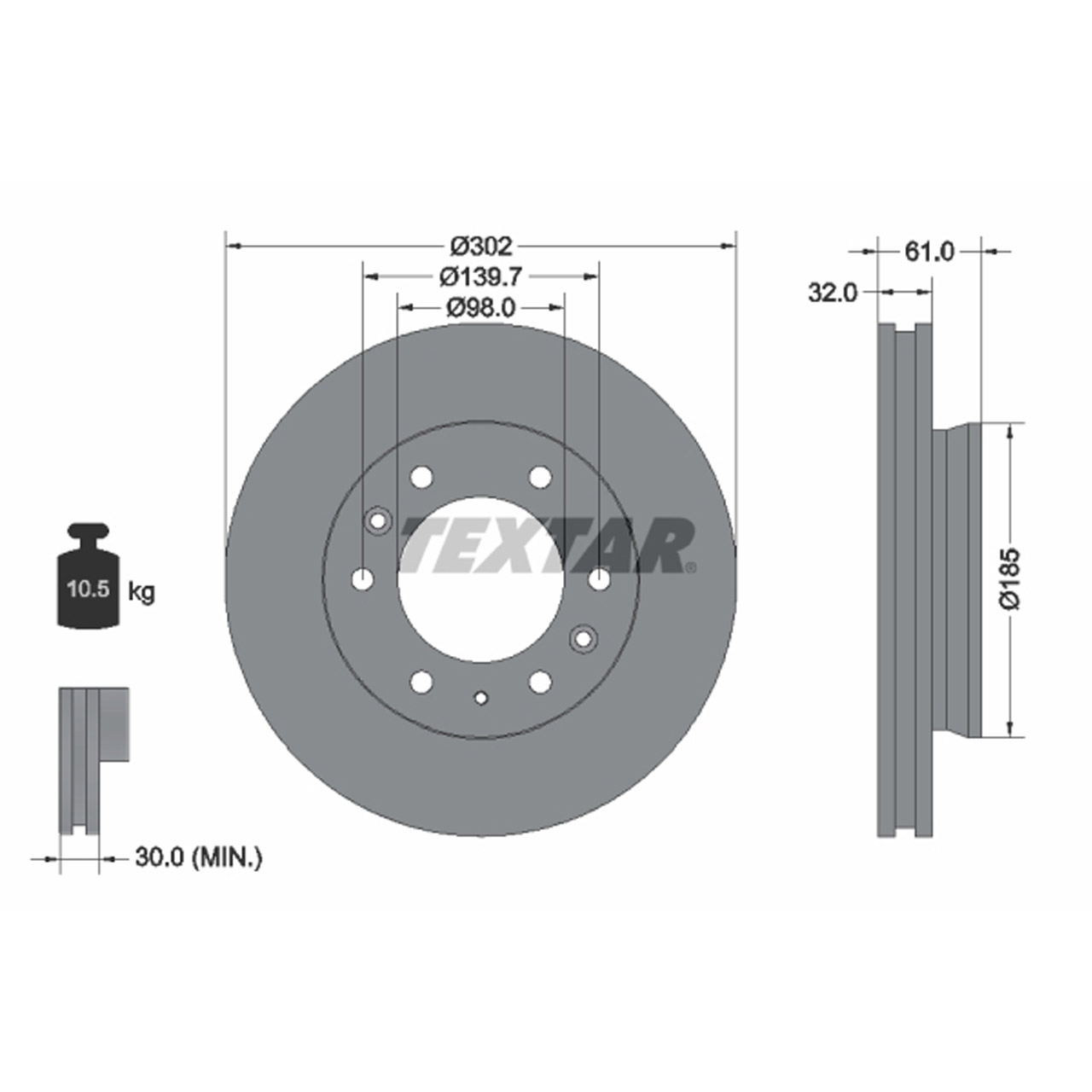 TEXTAR 92253403 Bremsscheiben Satz FORD Ranger (TKE) ohne Sportfahrwerk vorne