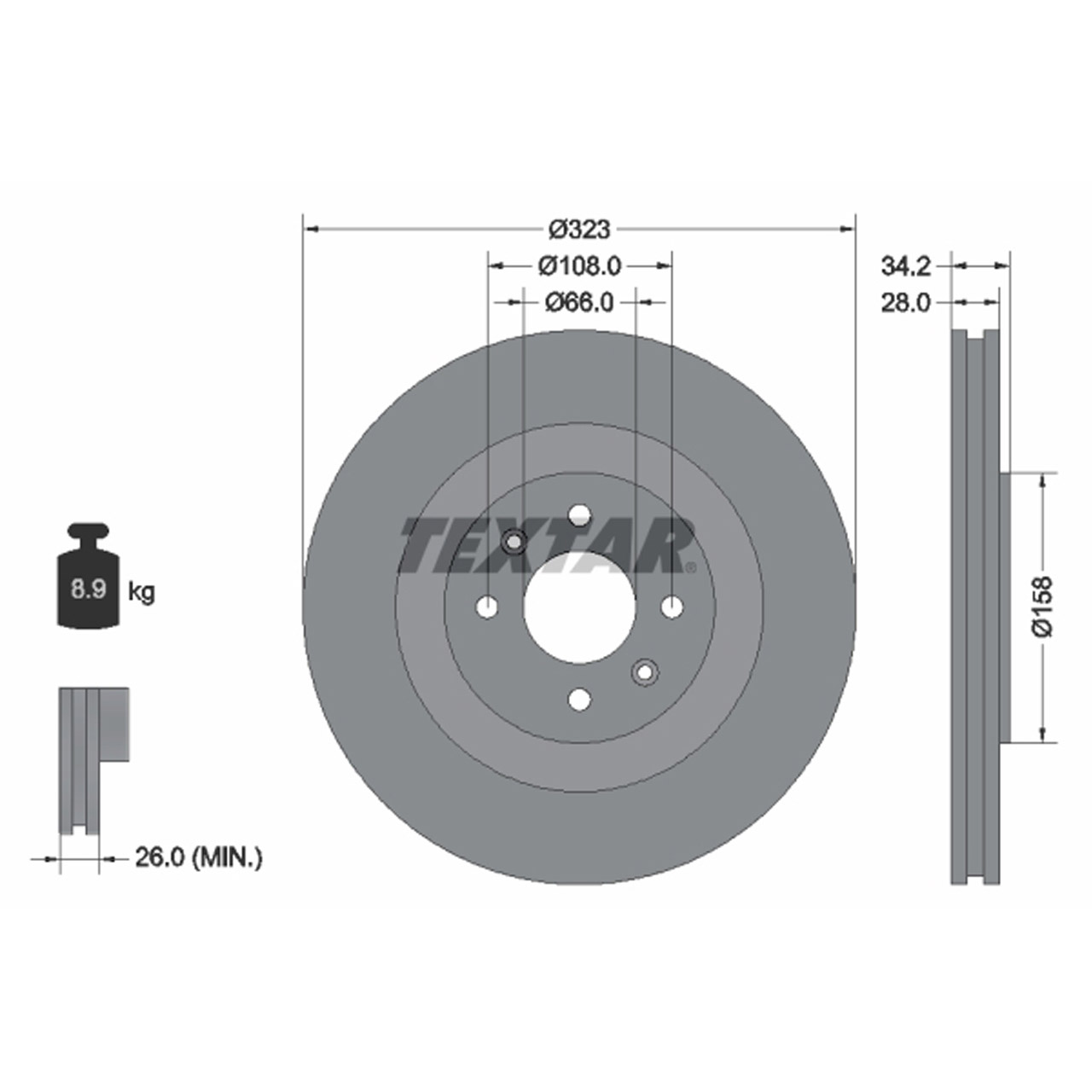 TEXTAR 92267103 Bremsscheiben Satz CITROEN DS3 PEUGEOT 208 I 1.6 GTi 200/208 PS vorne