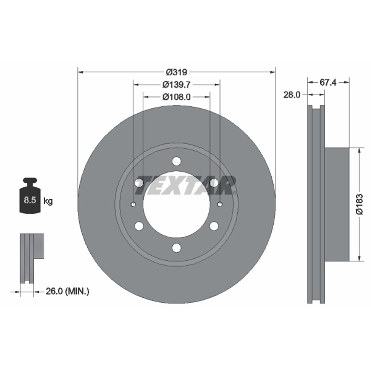 TEXTAR 92274903 Bremsscheiben Satz TOYOTA Hilux 7 8 mit ESP vorne