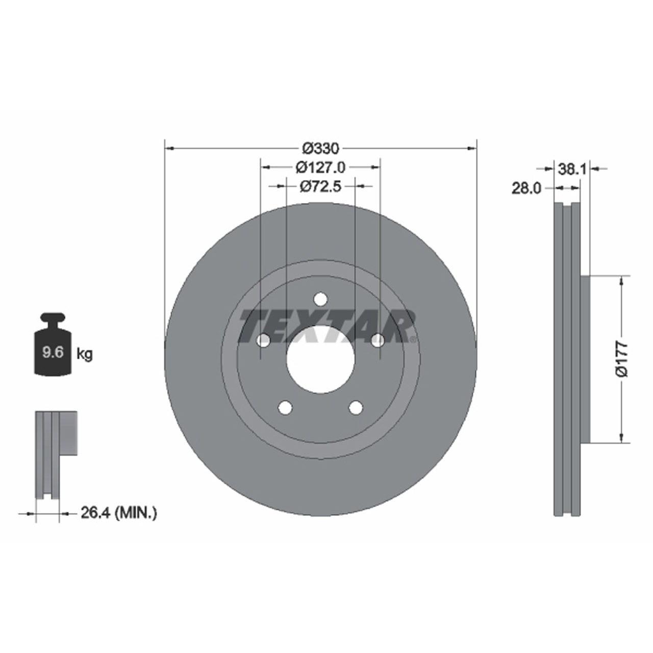 TEXTAR 92278905 Bremsscheiben Satz CHRYSLER Grand Voyager 5 (RT) BR3 BRG vorne