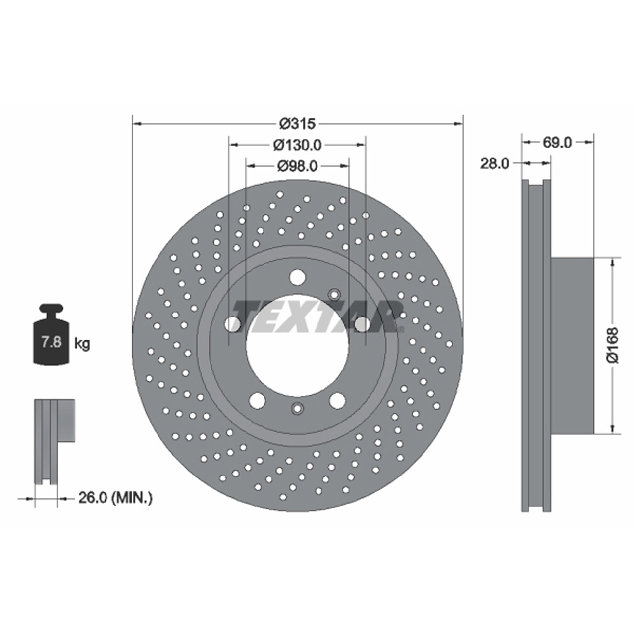 TEXTAR Bremsscheiben Satz PORSCHE Boxster Cayman (981) 2.7 211/265/275 PS vorne