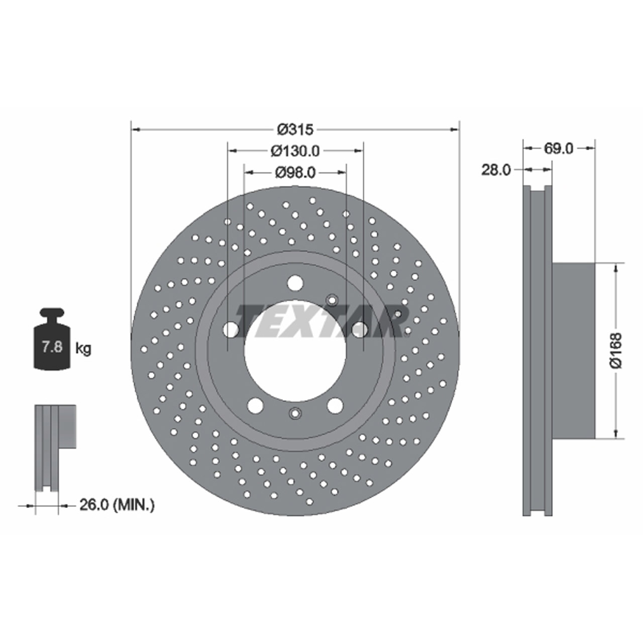 TEXTAR Bremsscheiben Satz PORSCHE Boxster Cayman (981) 2.7 211/265/275 PS vorne