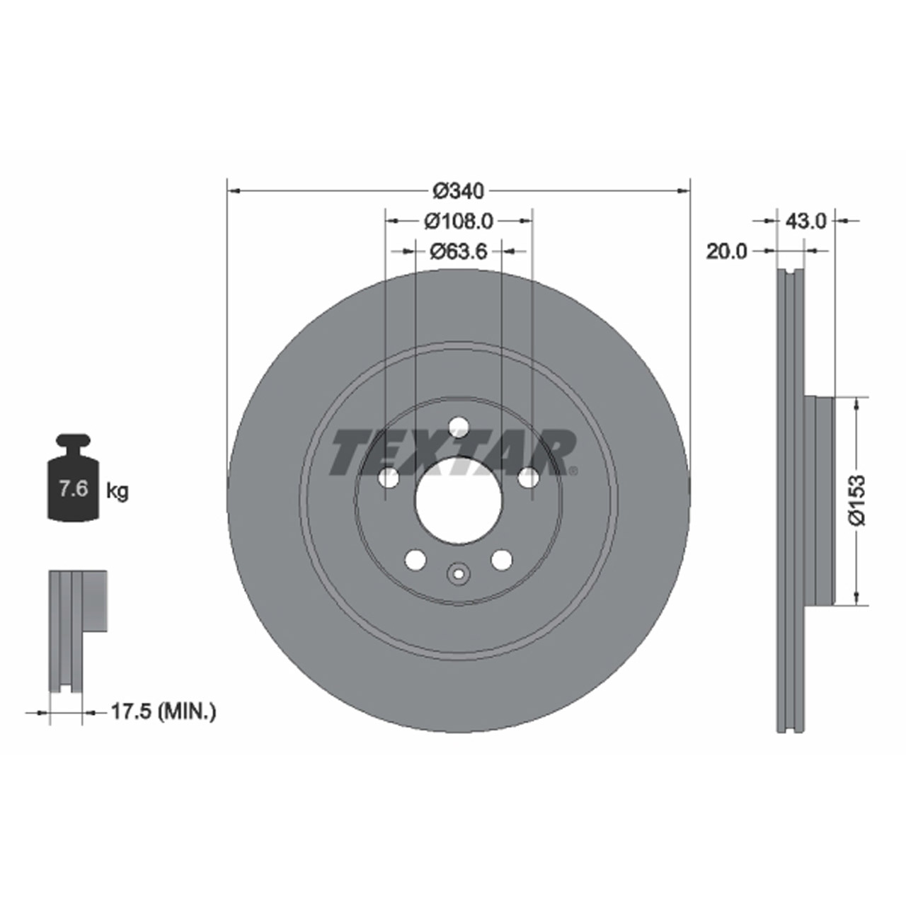 TEXTAR 92304503 Bremsscheiben Satz VOLVO C40 (539) Recharge XC90 II (256) 18 Zoll hinten