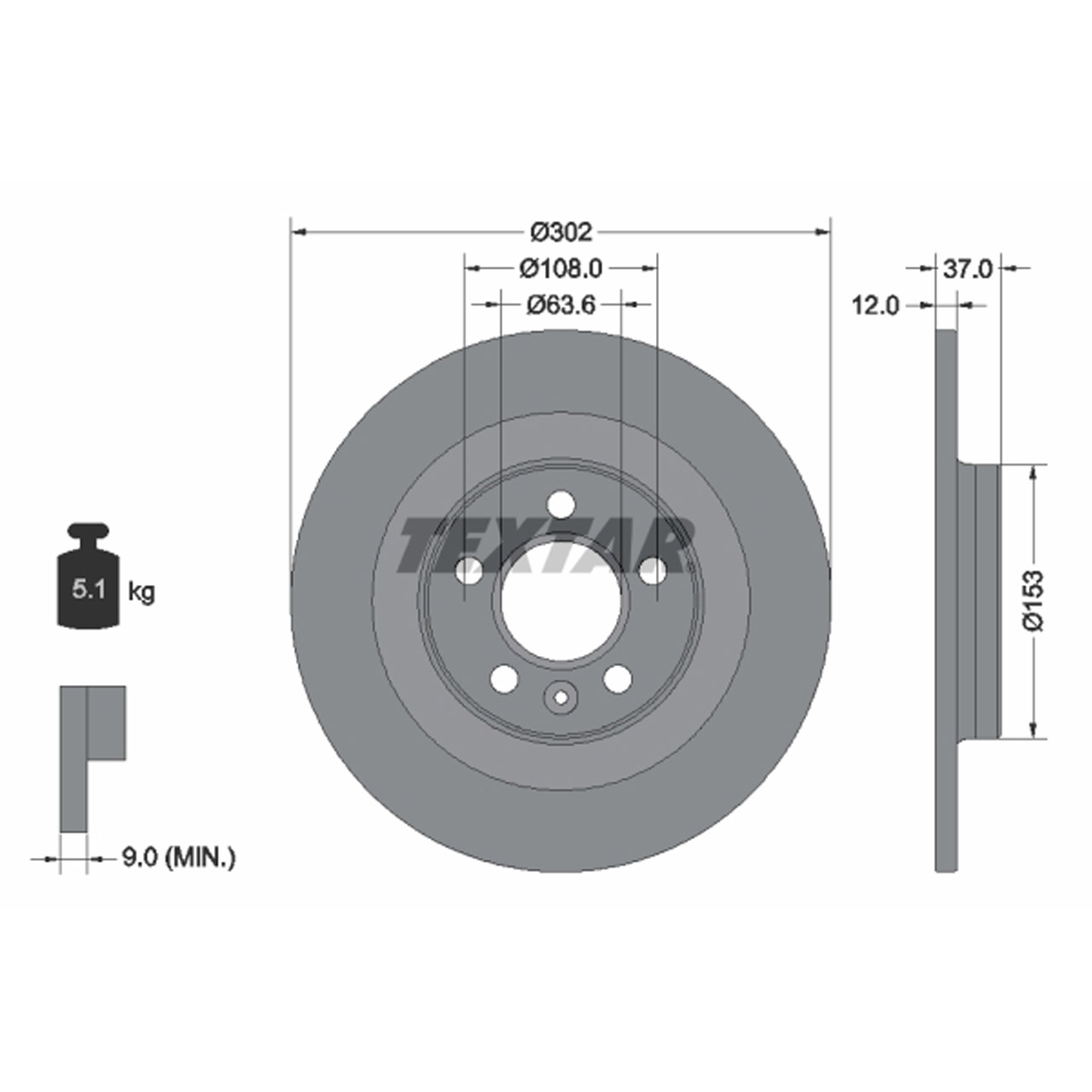 TEXTAR 92304703 Bremsscheiben Satz VOLVO XC40 (536) 16 Zoll hinten