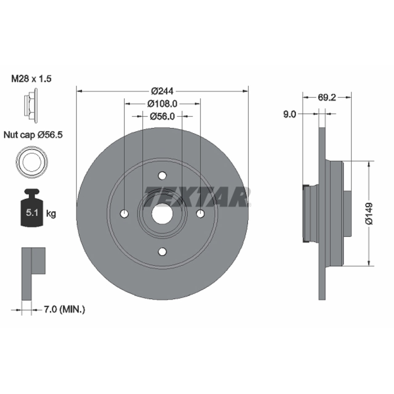 TEXTAR Bremsscheiben + Radlager + Bremsbeläge PEUGEOT 2008 I 208 I ab ORGA hinten