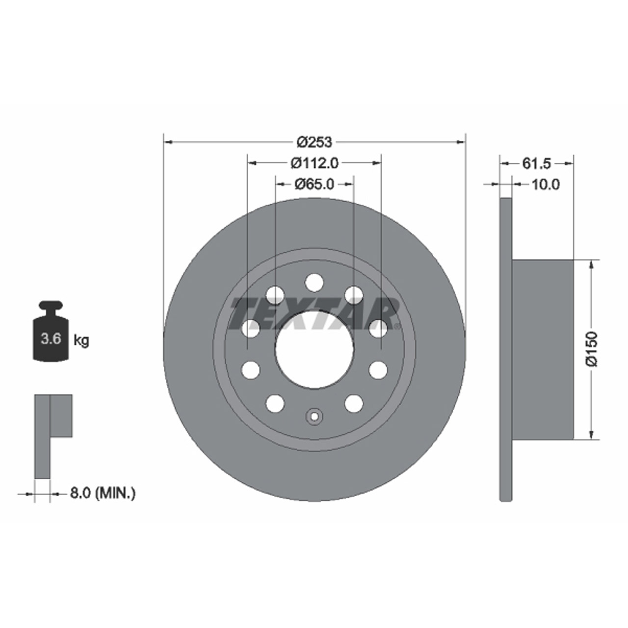 TEXTAR 92306603 Bremsscheiben Satz SKODA Octavia 3 ab 02.2017 1KD hinten 5Q0615601C