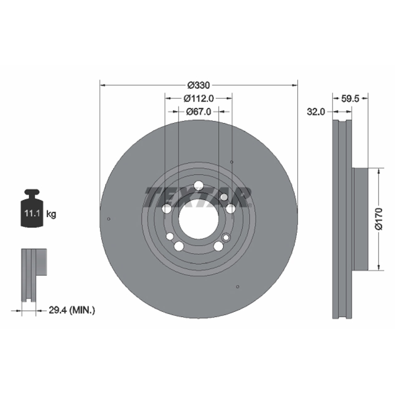 TEXTAR 92307105 Bremsscheiben Satz MERCEDES GLE V167 300d 4-matic 245 PS vorne 1674210601