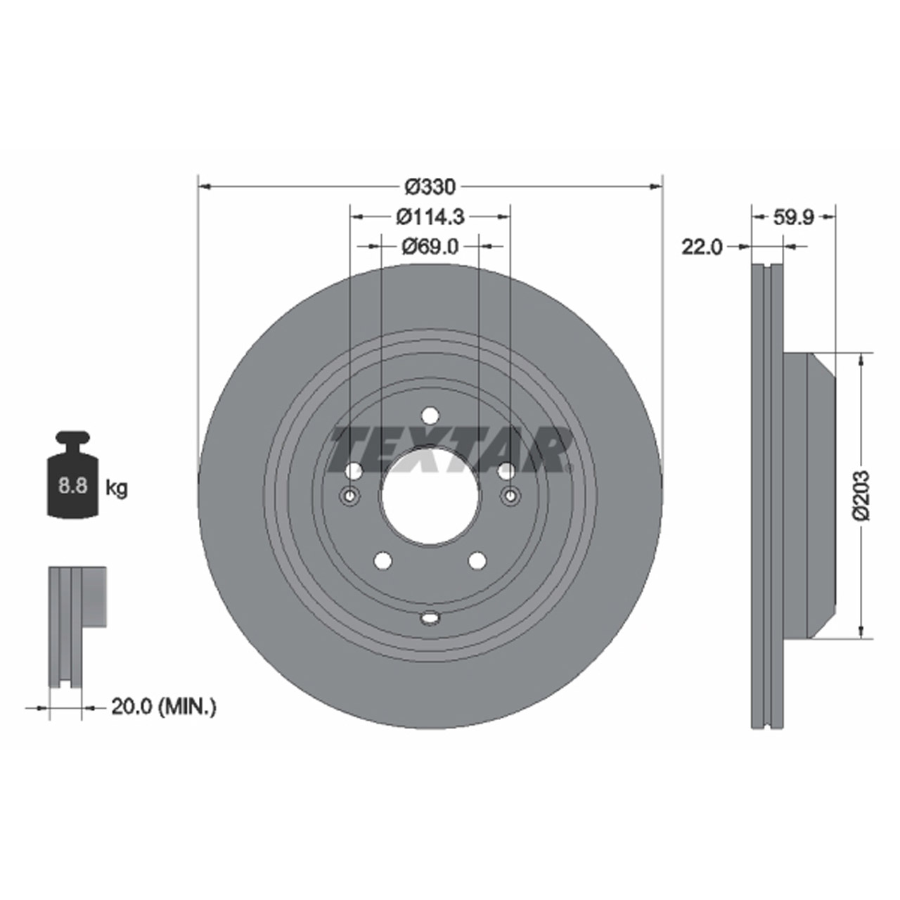 TEXTAR 92314905 Bremsscheiben Satz KIA Stinger (CK) 2.0 T-GDI hinten 58411J5250