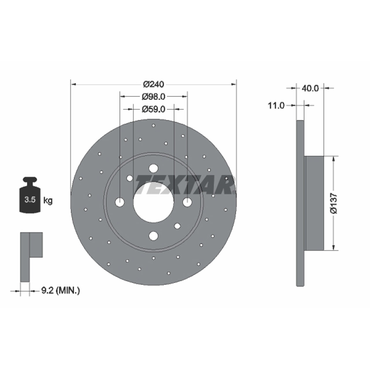 TEXTAR 92316003 Bremsscheiben Satz ABARTH 500 / C (595 / 695) 145-190 PS hinten