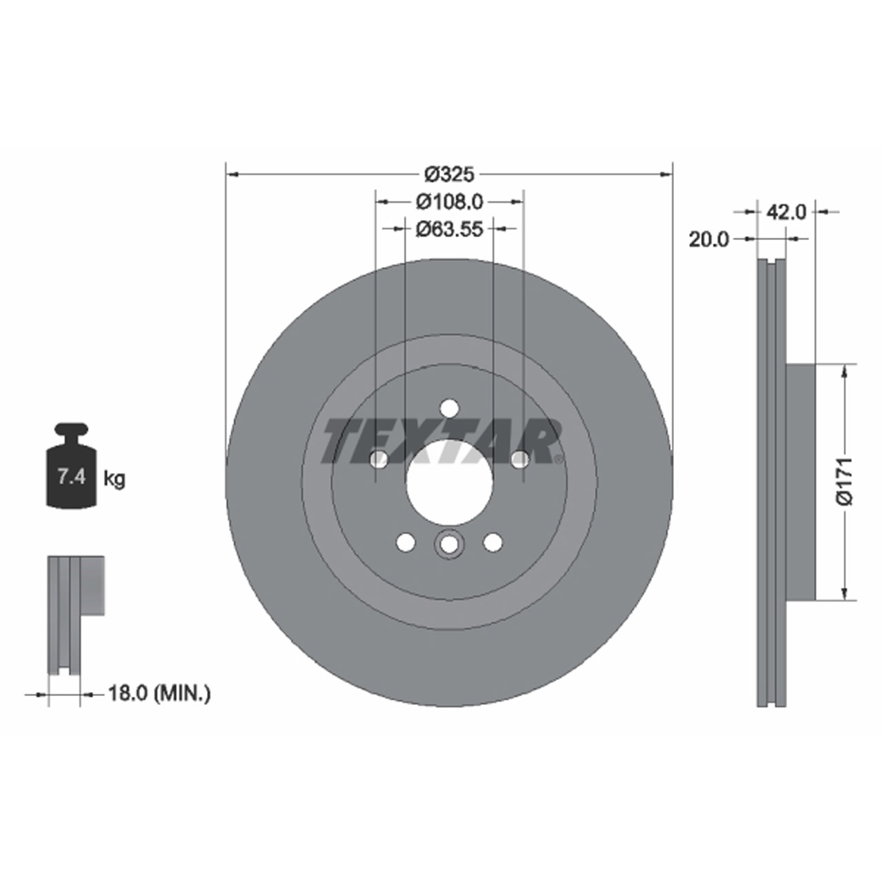 TEXTAR 92318105 Bremsscheiben Satz JAGUAR XE (X760) XF II (X260) 17 Zoll hinten T4N1744