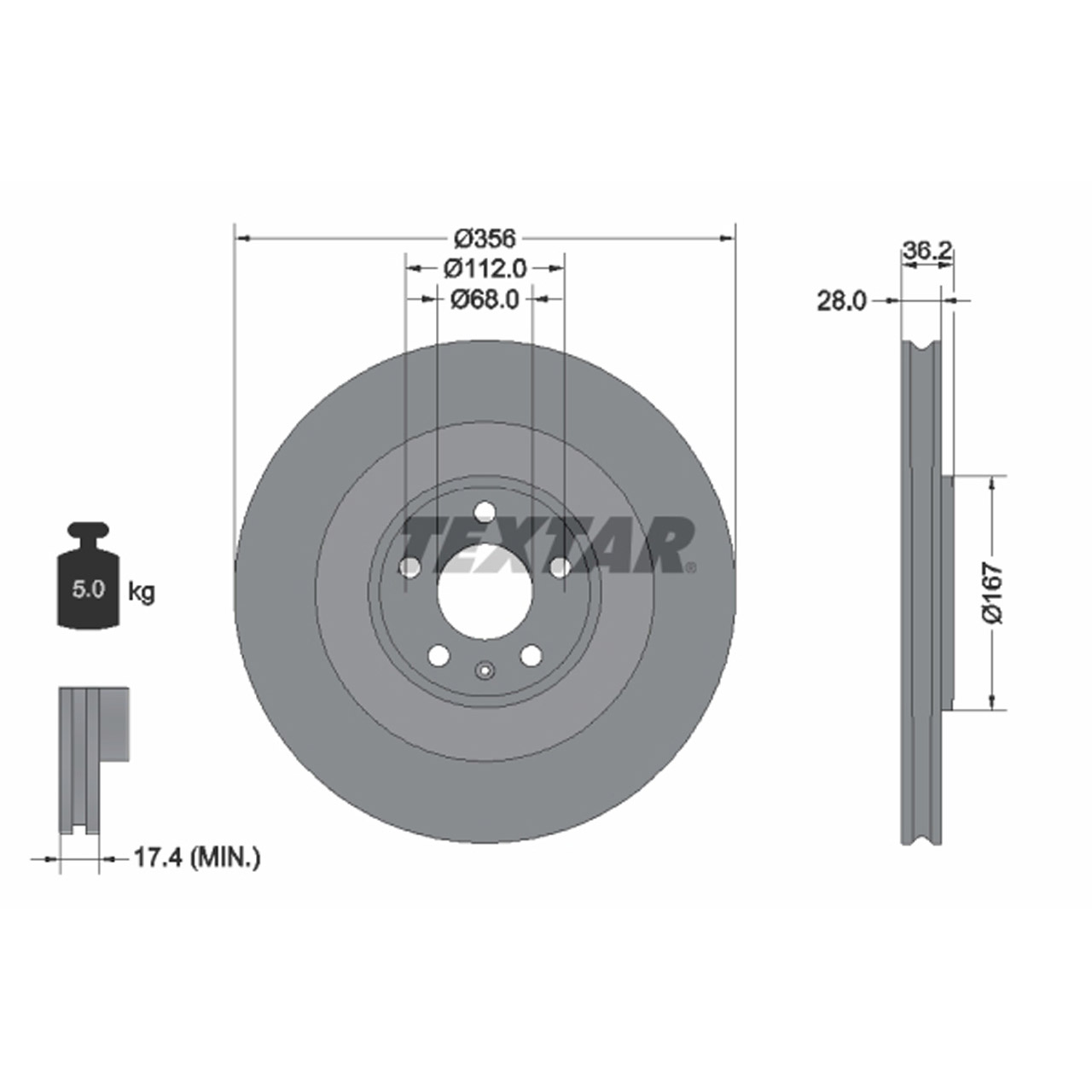 TEXTAR 92341205 Bremsscheiben Satz PORSCHE Macan (95B) PR-2EK hinten 95B615601D