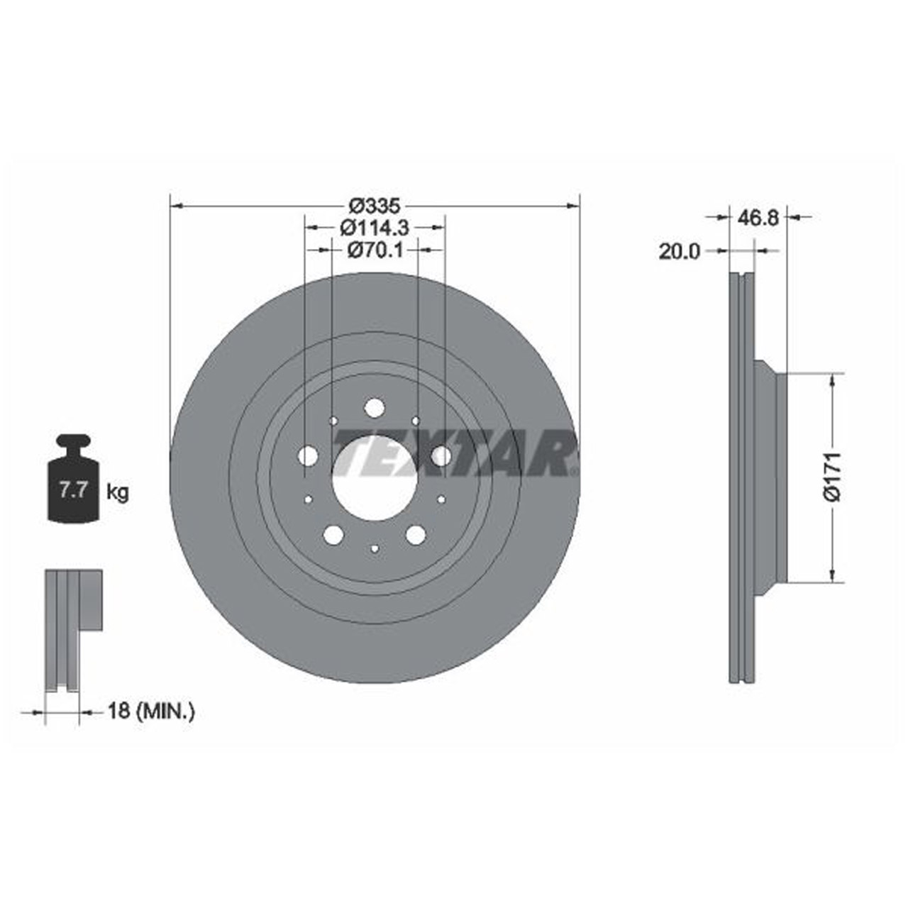 TEXTAR 92343303 Bremsscheiben Satz TESLA Model 3 (5YJ3) ohne Sportpaket hinten 104463100D