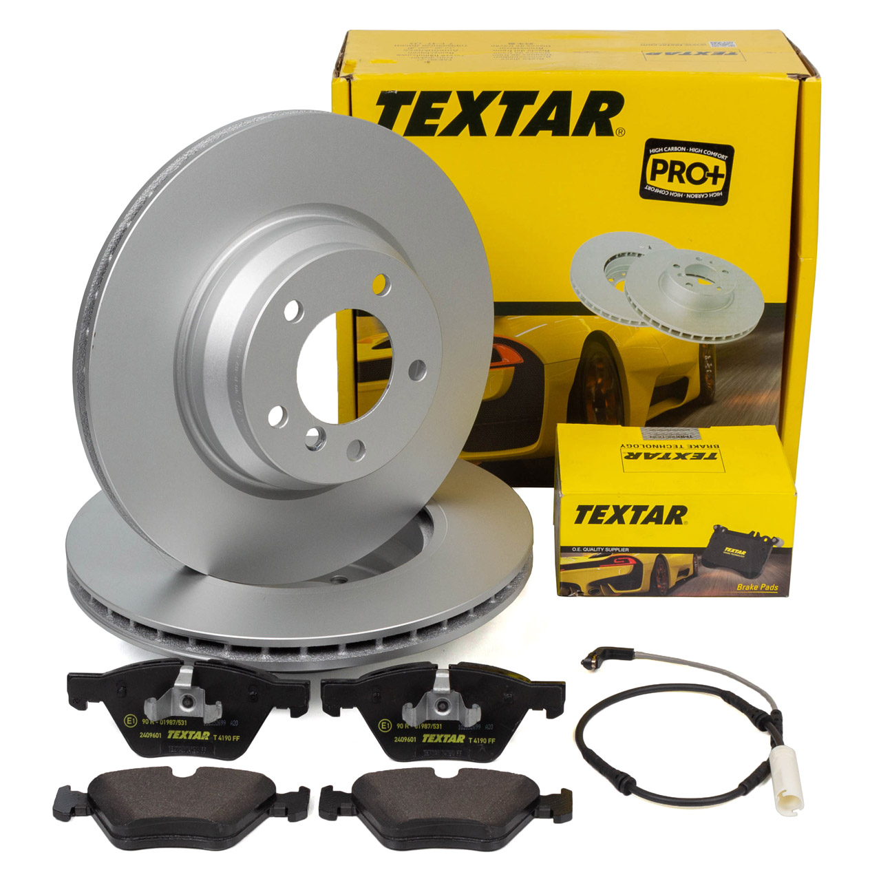 TEXTAR Bremsscheiben + Beläge + Sensor BMW 1er E82 130i 123d E87 123d bis 03.2010 vorne