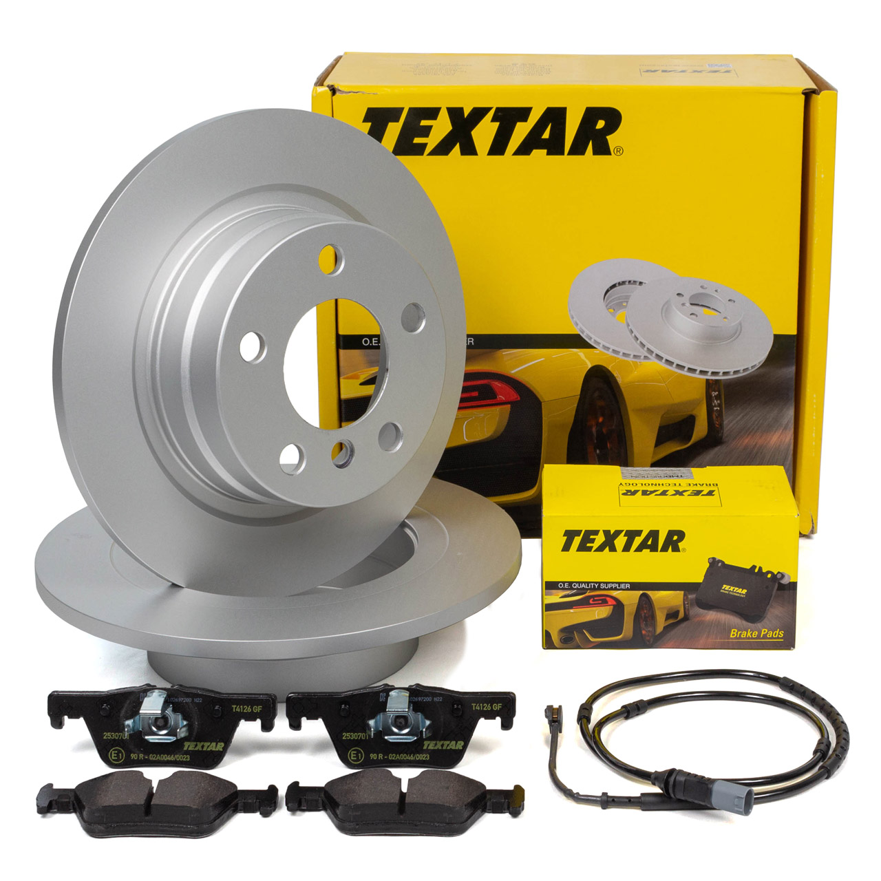 TEXTAR Bremsscheiben + Beläge + Sensor BMW 1er F20 F21 2er F22 F23 ohne M-Technik hinten