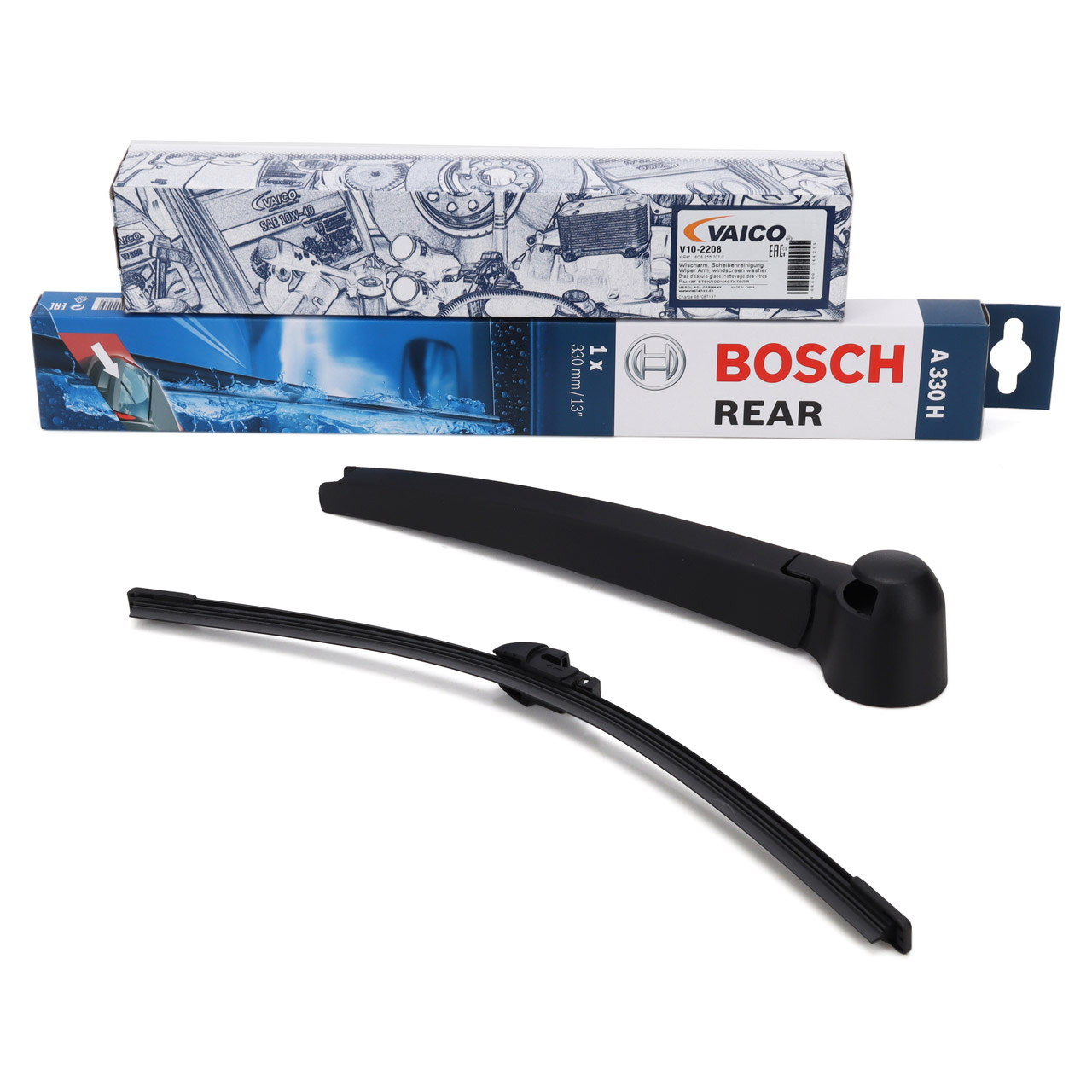 VAICO Wischerarm + Kappe + BOSCH Heckwischer SEAT Altea VW Golf 5 Polo 9N