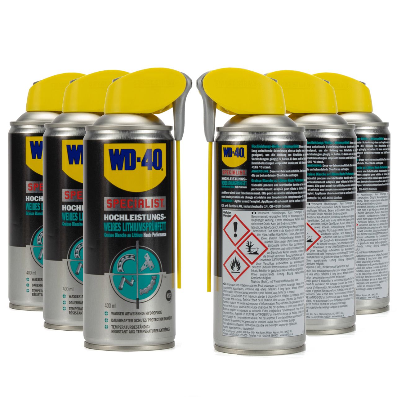 WD-40 SPECIALIST Lithiumfett Hochleistungs- weißes Lithiumsprühfett 6x 400ml