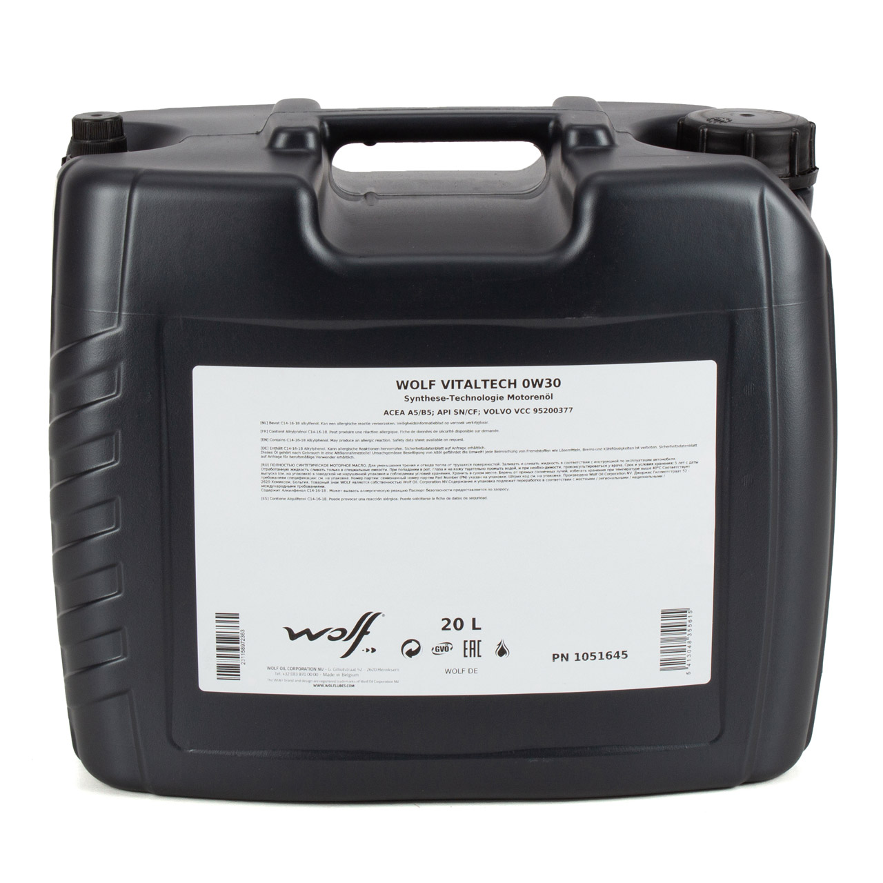 20L 20 Liter WOLF VITALTECH 0W30 V Motoröl Öl VOLVO VCC 95200377 BMW Longlife-01 FE